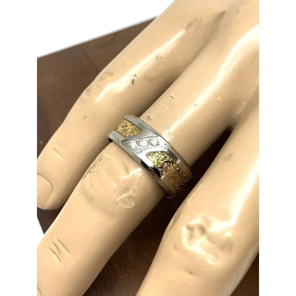 Men's Wedding Band Two Tone Steel 0.03ctw Diamond 8mm Wide Ring Size 10.75